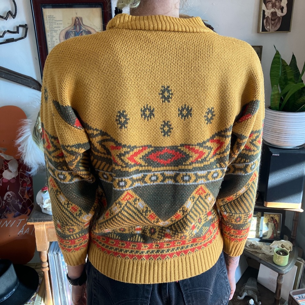 🧡 SOLD 💛 Vintage 80s Abstract Mock Neck Sweater by La Vista ~ Size S - Picture 3 of 7